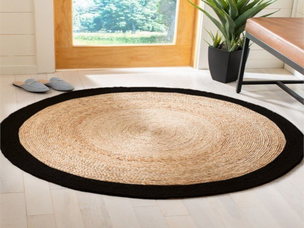 Χαλί Γιούτα Στρογγυλό Βαμβακερό Μαύρο Γαρύφαλλο | Γαρύφαλλο - Λευκά Είδη